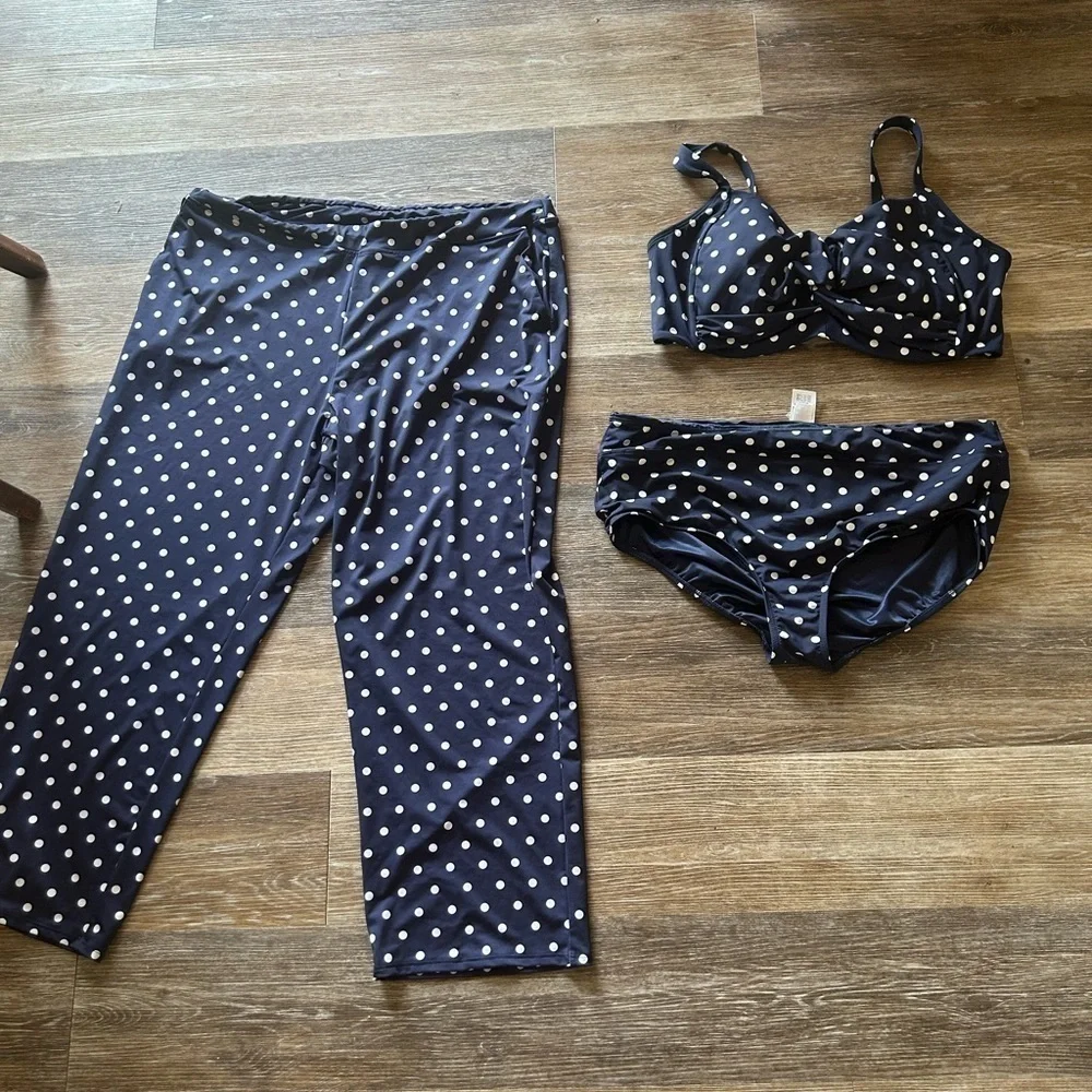 Lands end plus size 22W 3piece swimsuit, set chlorine resistant, polka d…